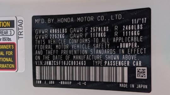 2018 Honda Clarity JHMZC5F16JC003463