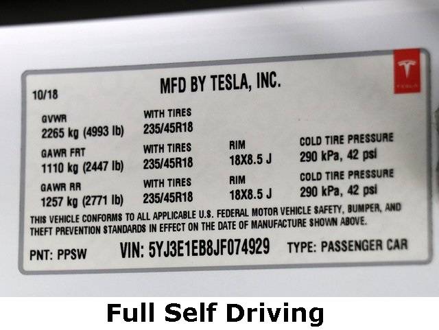 2018 Tesla Model 3 5YJ3E1EB8JF074929