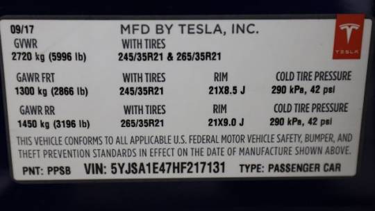 2017 Tesla Model S 5YJSA1E47HF217131