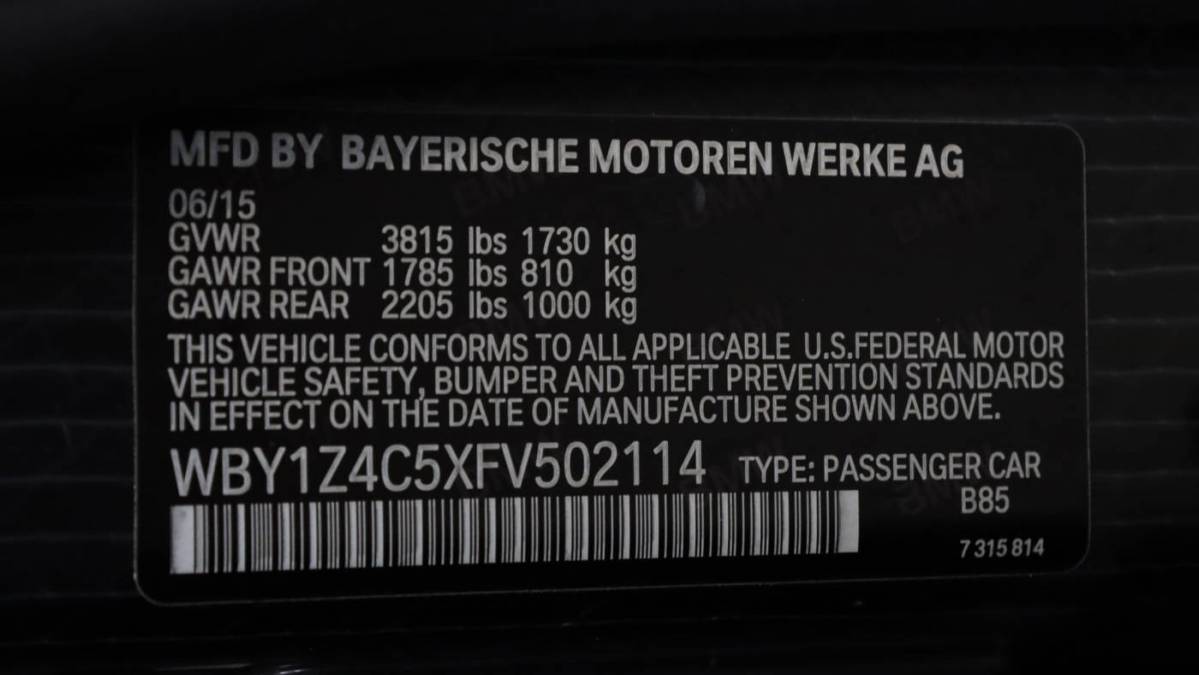 2015 BMW i3 WBY1Z4C5XFV502114