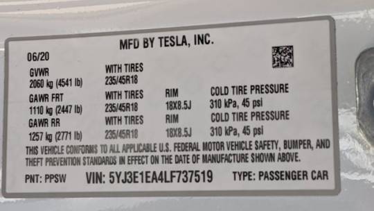 2020 Tesla Model 3 5YJ3E1EA4LF737519