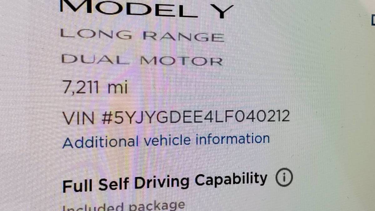 2020 Tesla Model Y 5YJYGDEE4LF040212