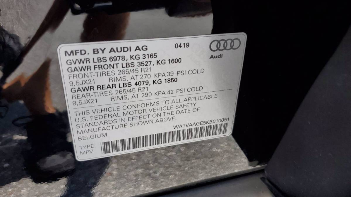 2019 Audi e-tron WA1VAAGE5KB010051