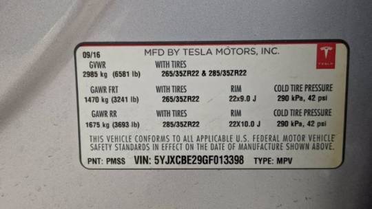 2016 Tesla Model X 5YJXCBE29GF013398