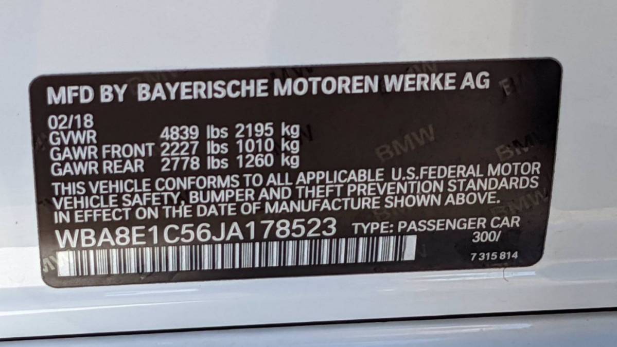 2018 BMW 3 Series WBA8E1C56JA178523