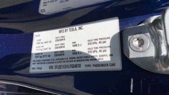 2020 Tesla Model 3 5YJ3E1EA1LF634610