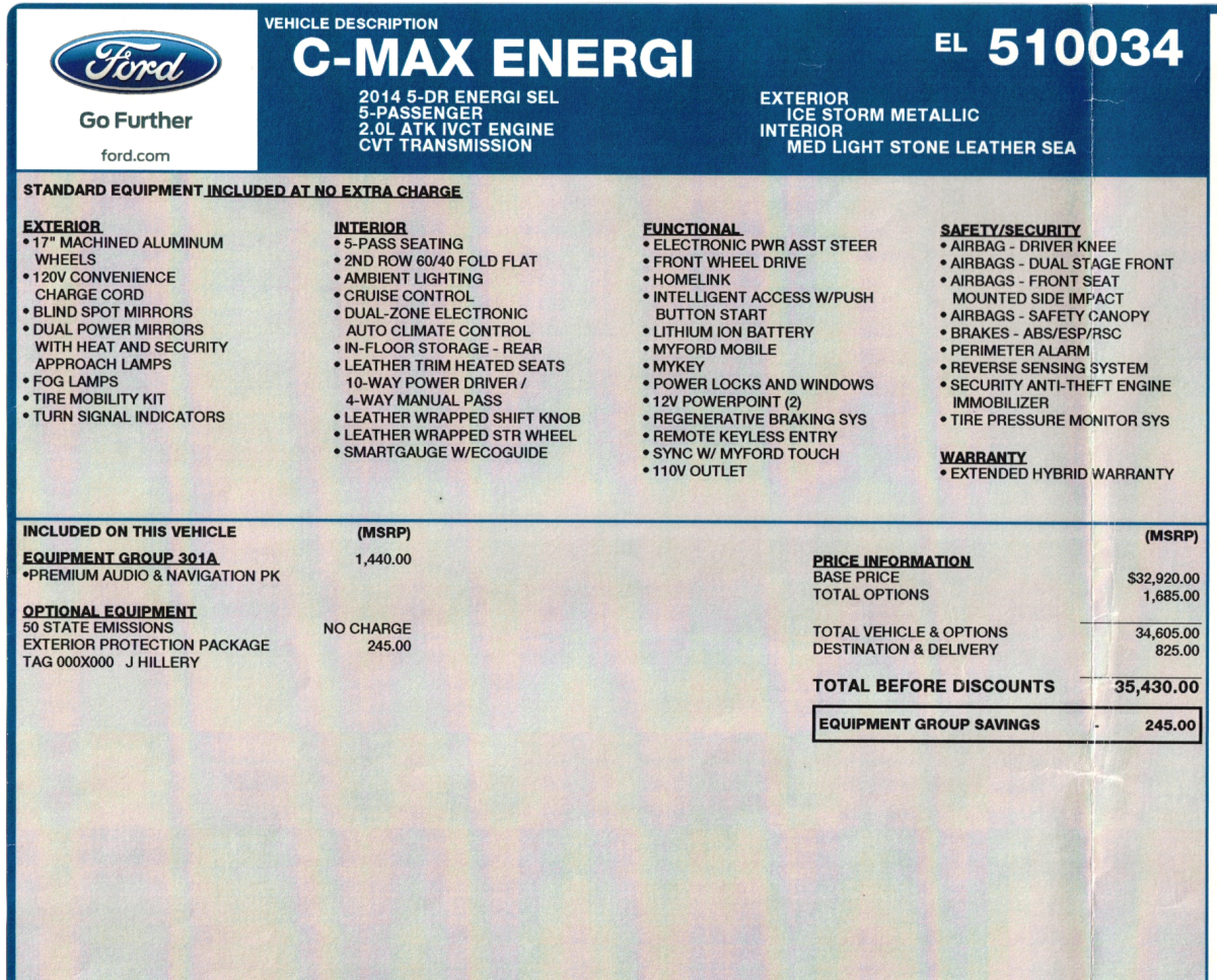 14 Ford C Max Energi 1fadp5cu6el For Sale In Charlotte Nc