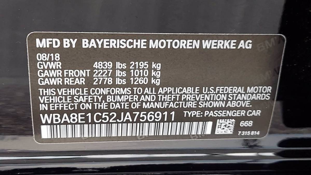 2018 BMW 3 Series WBA8E1C52JA756911