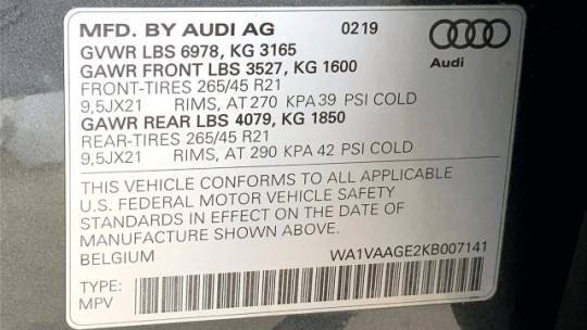 2019 Audi e-tron WA1VAAGE2KB007141