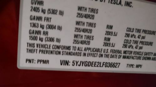 2020 Tesla Model Y 5YJYGDEE2LF036627