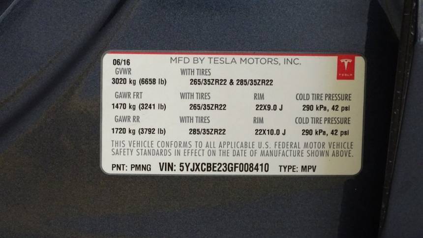 2016 Tesla Model X 5YJXCBE23GF008410