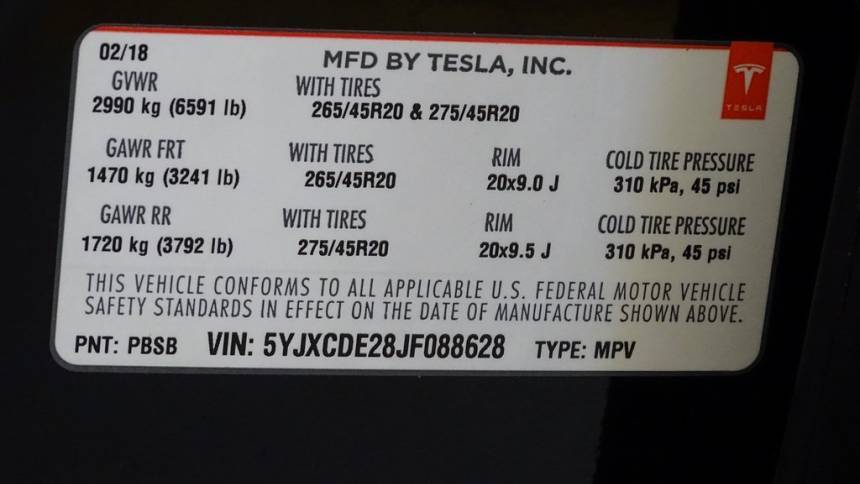 2018 Tesla Model X 5YJXCDE28JF088628