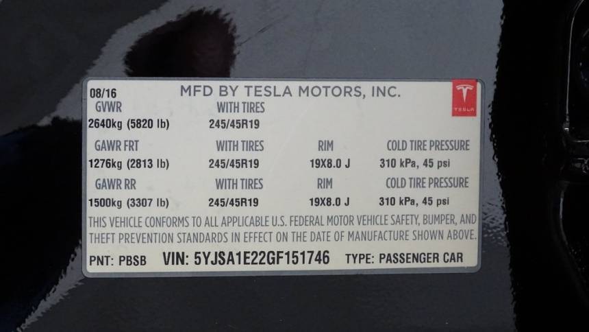 2016 Tesla Model S 5YJSA1E22GF151746