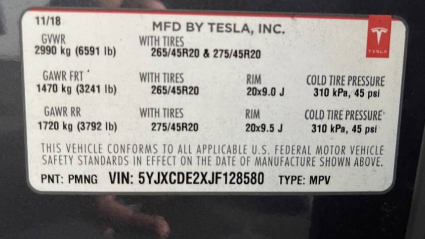 2018 Tesla Model X 5YJXCDE2XJF128580