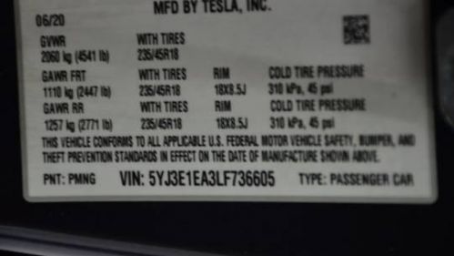 2020 Tesla Model 3 5YJ3E1EA3LF736605