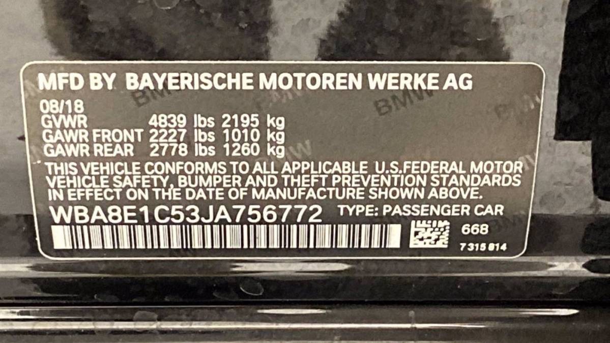 2018 BMW 3 Series WBA8E1C53JA756772