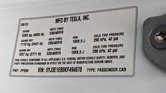 2019 Tesla Model 3 5YJ3E1EB0KF494878