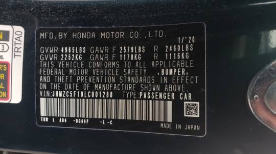 2020 Honda Clarity JHMZC5F10LC001288