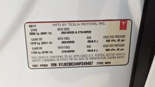 2017 Tesla Model X 5YJXCBE24HF049467