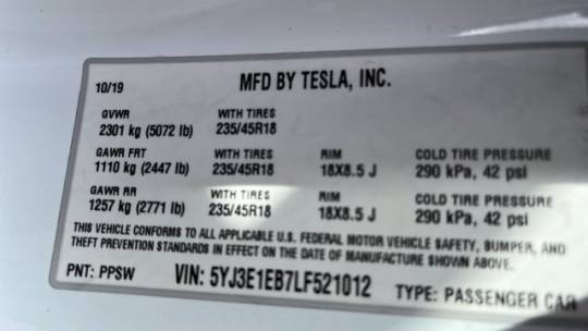 2020 Tesla Model 3 5YJ3E1EB7LF521012