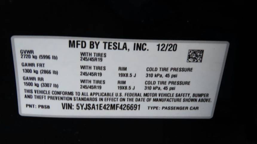 2021 Tesla Model S 5YJSA1E42MF426691