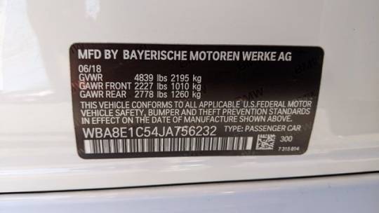 2018 BMW 3 Series WBA8E1C54JA756232