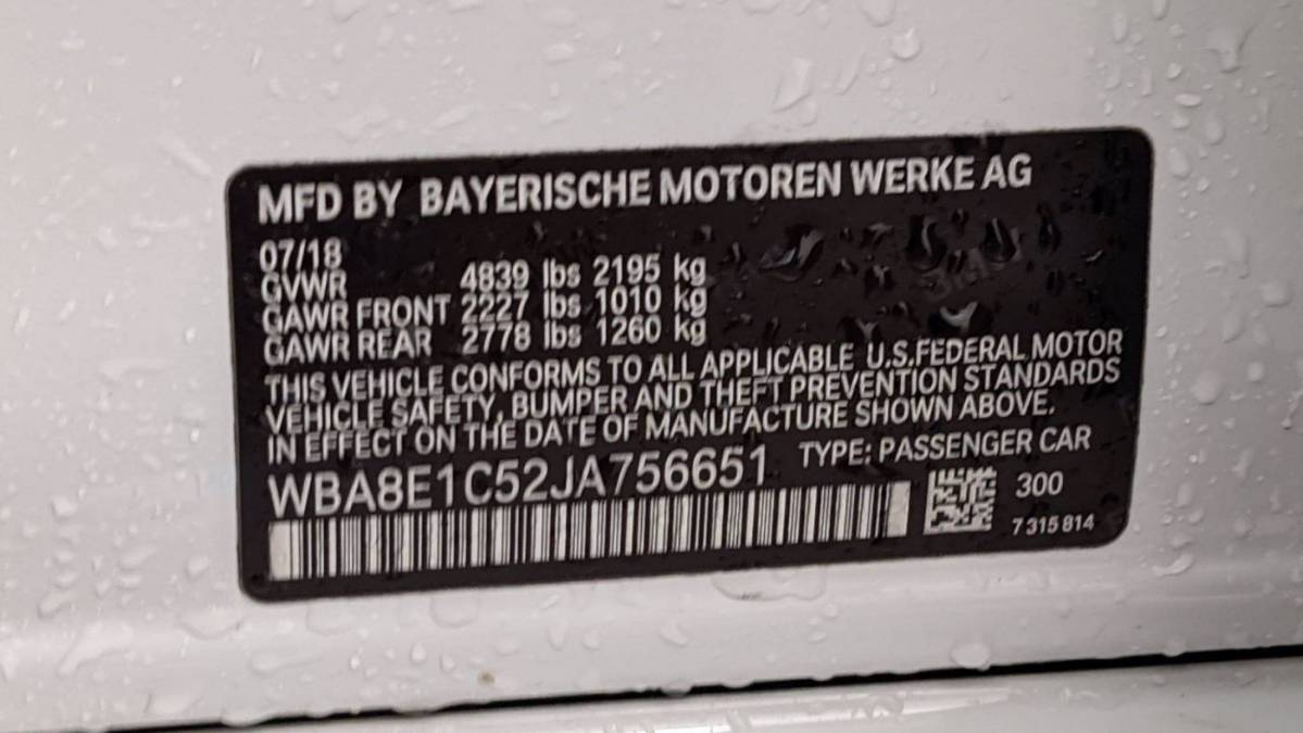 2018 BMW 3 Series WBA8E1C52JA756651