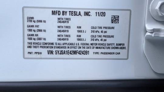2021 Tesla Model S 5YJSA1E42MF424391