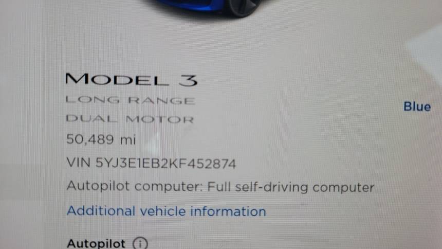 2019 Tesla Model 3 5YJ3E1EB2KF452874