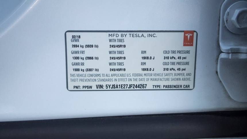 2018 Tesla Model S 5YJSA1E27JF244267