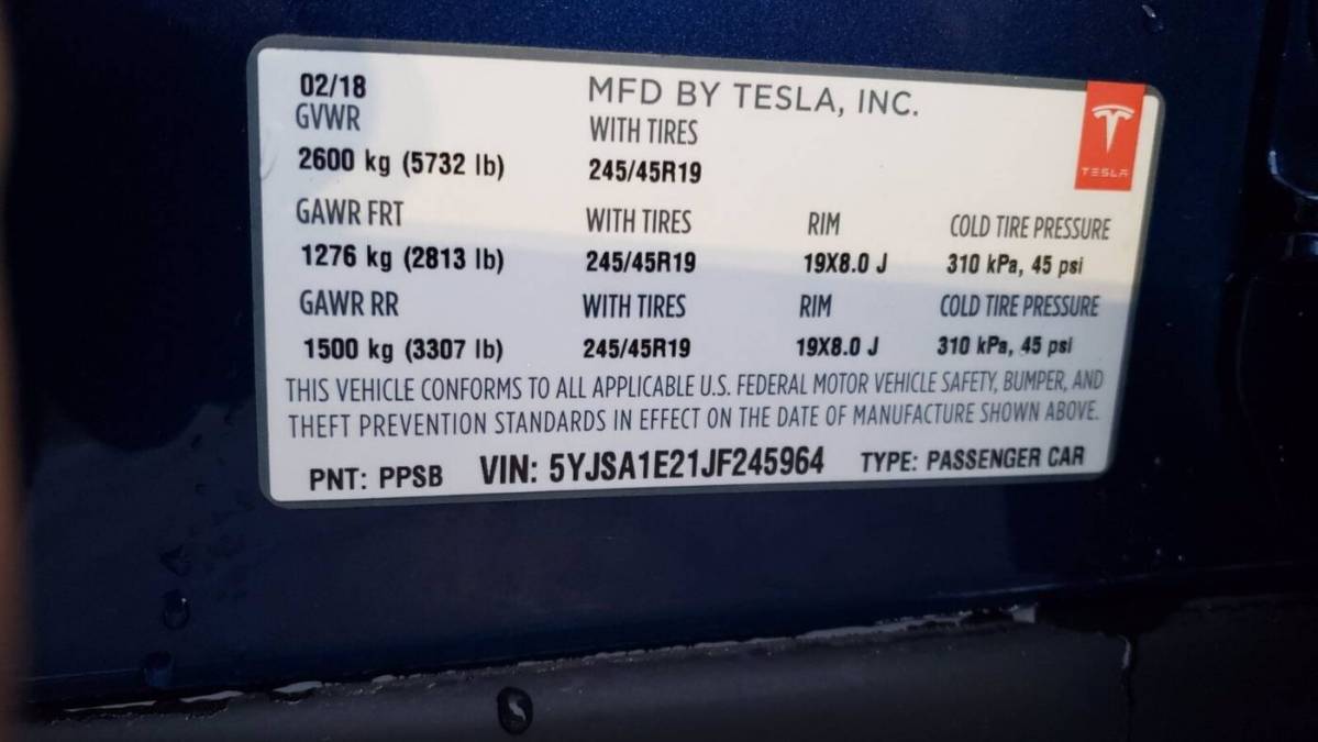 2018 Tesla Model S 5YJSA1E21JF245964