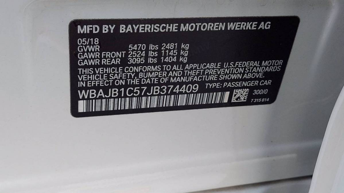 2018 BMW 5 Series WBAJB1C57JB374409