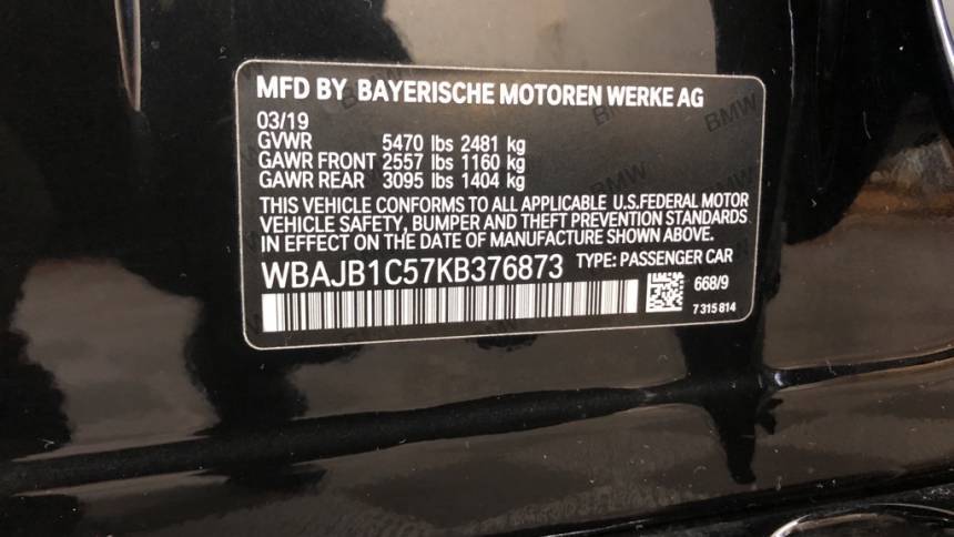 2019 BMW 5 Series WBAJB1C57KB376873