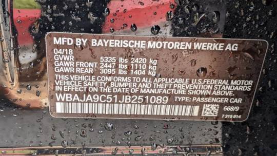 2018 BMW 5 Series WBAJA9C51JB251089