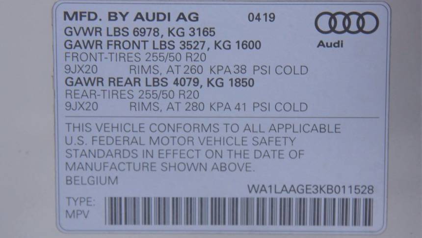 2019 Audi e-tron WA1LAAGE3KB011528