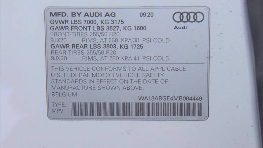 2021 Audi e-tron WA13ABGE4MB004449