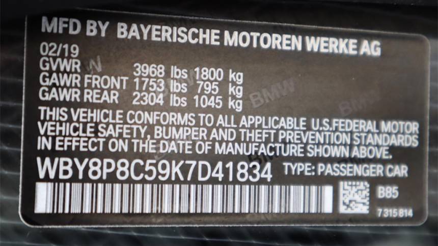 2019 BMW i3 WBY8P8C59K7D41834
