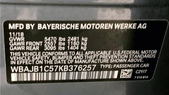 2019 BMW 5 Series WBAJB1C57KB376257