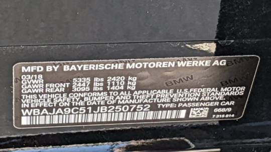 2018 BMW 5 Series WBAJA9C51JB250752