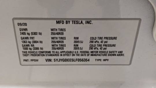 2020 Tesla Model Y 5YJYGDEE5LF056354