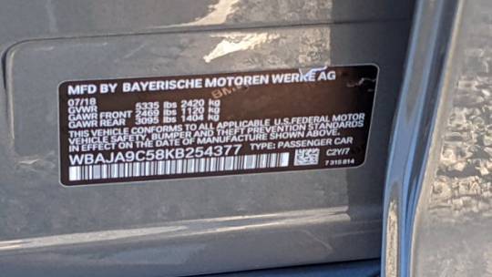 2019 BMW 5 Series WBAJA9C58KB254377