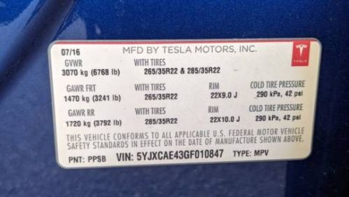 2016 Tesla Model X 5YJXCAE43GF010847