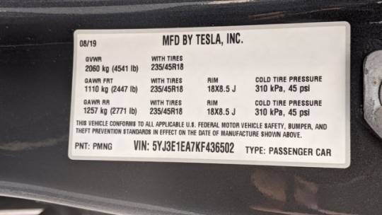2019 Tesla Model 3 5YJ3E1EA7KF436502