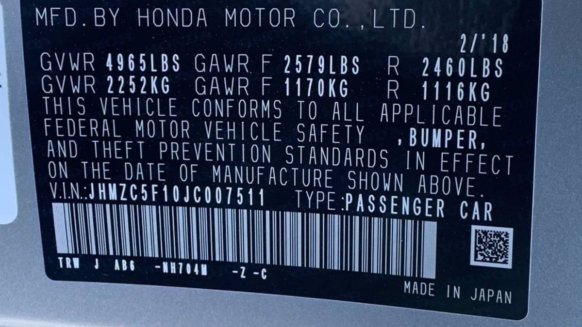 2018 Honda Clarity JHMZC5F10JC007511