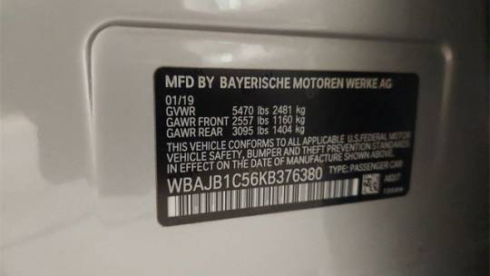 2019 BMW 5 Series WBAJB1C56KB376380