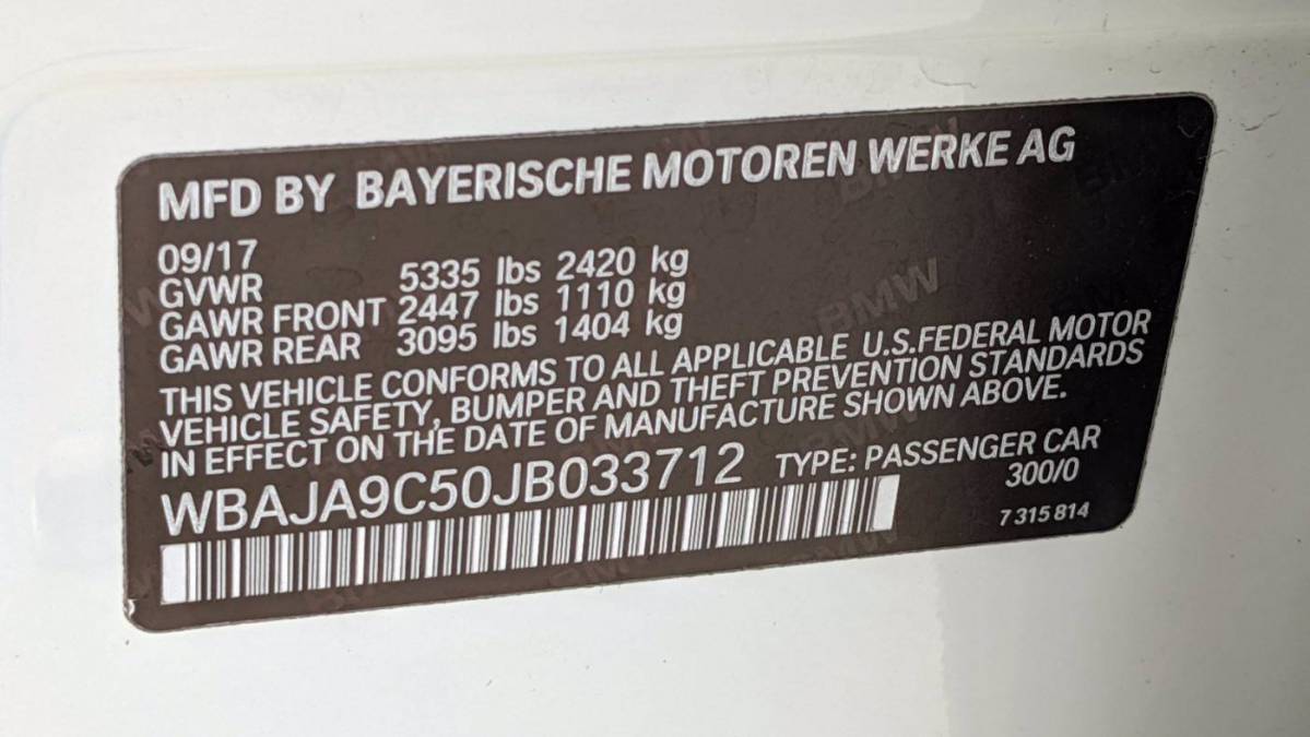 2018 BMW 5 Series WBAJA9C50JB033712