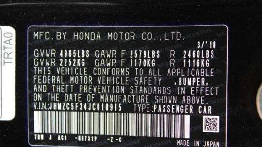 2018 Honda Clarity JHMZC5F34JC010915