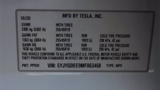 2021 Tesla Model Y 5YJYGDEE9MF063468