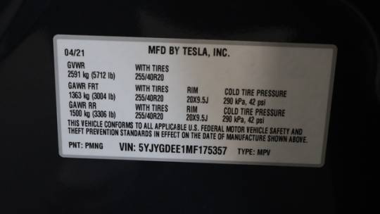 2021 Tesla Model Y 5YJYGDEE1MF175357