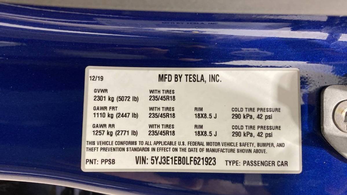 2020 Tesla Model 3 5YJ3E1EB0LF621923